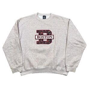 Vintage 80s Boston Embroidered Speckled Fleece Crewneck Sweatshirt